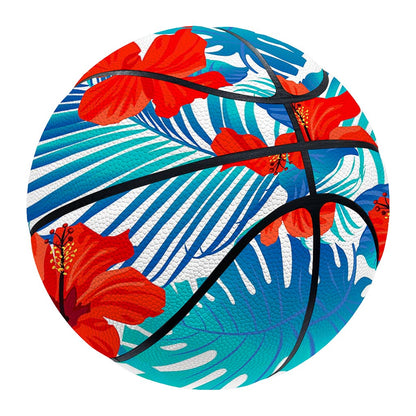Blue Tropical Hibiscus Pattern Print Basketball