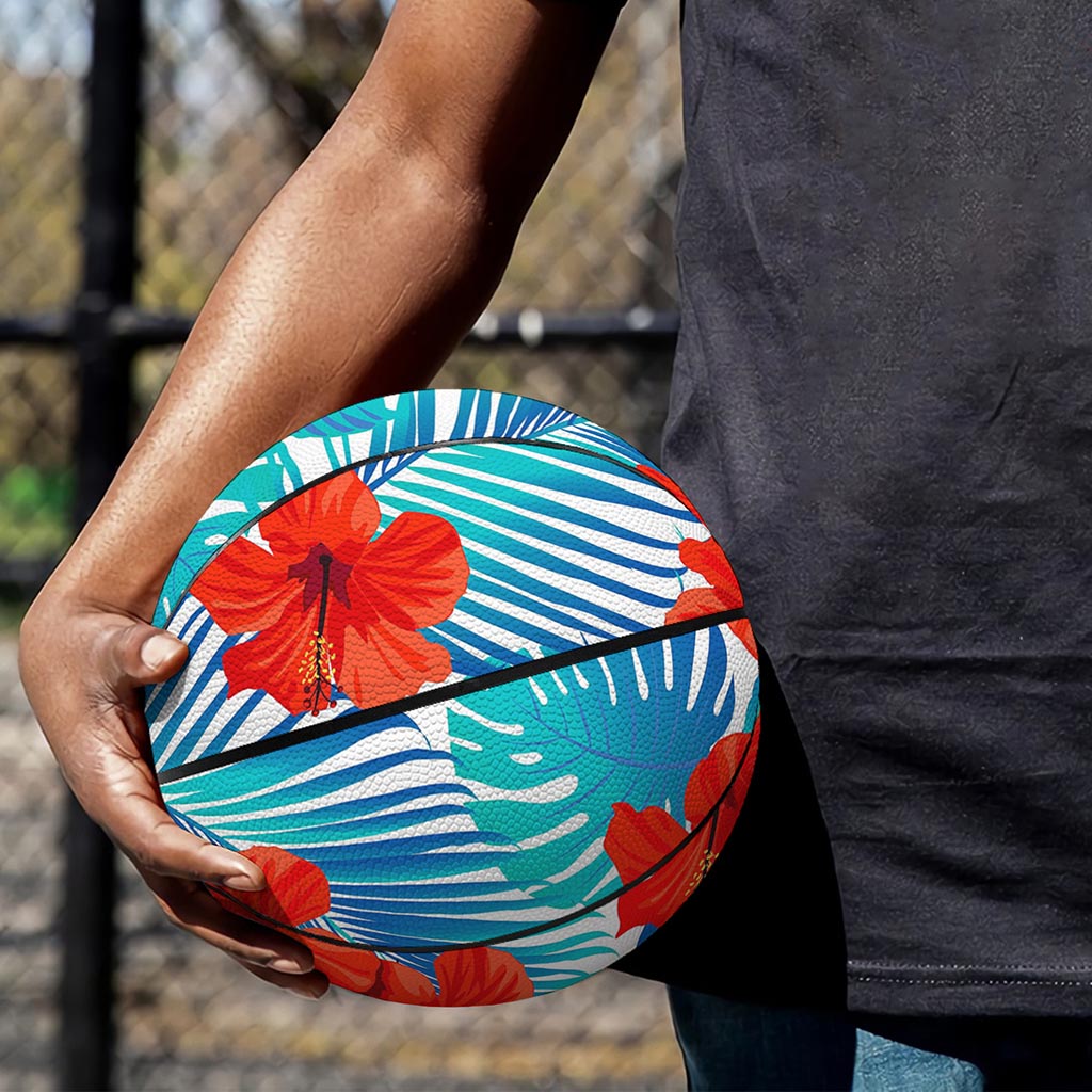 Blue Tropical Hibiscus Pattern Print Basketball