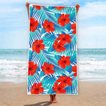 Blue Tropical Hibiscus Pattern Print Beach Towel