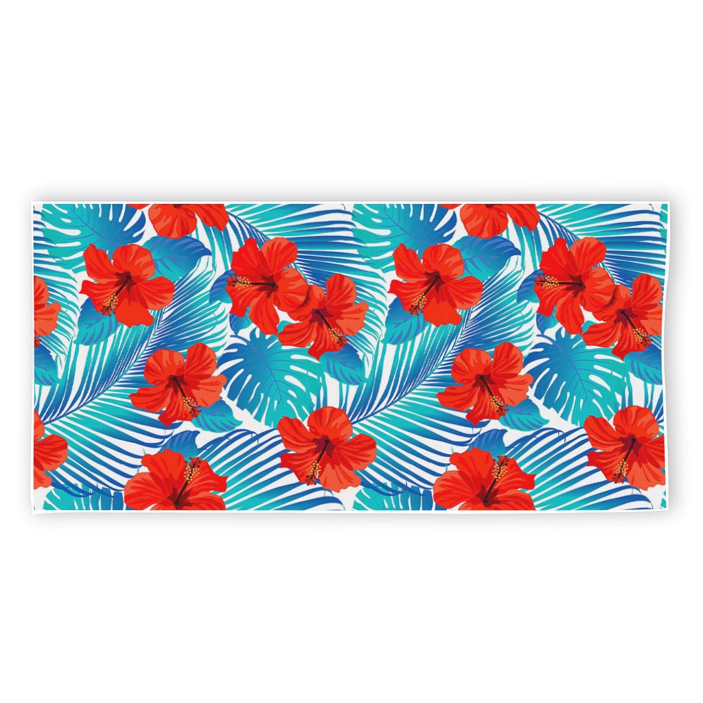 Blue Tropical Hibiscus Pattern Print Beach Towel