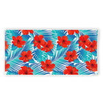 Blue Tropical Hibiscus Pattern Print Beach Towel