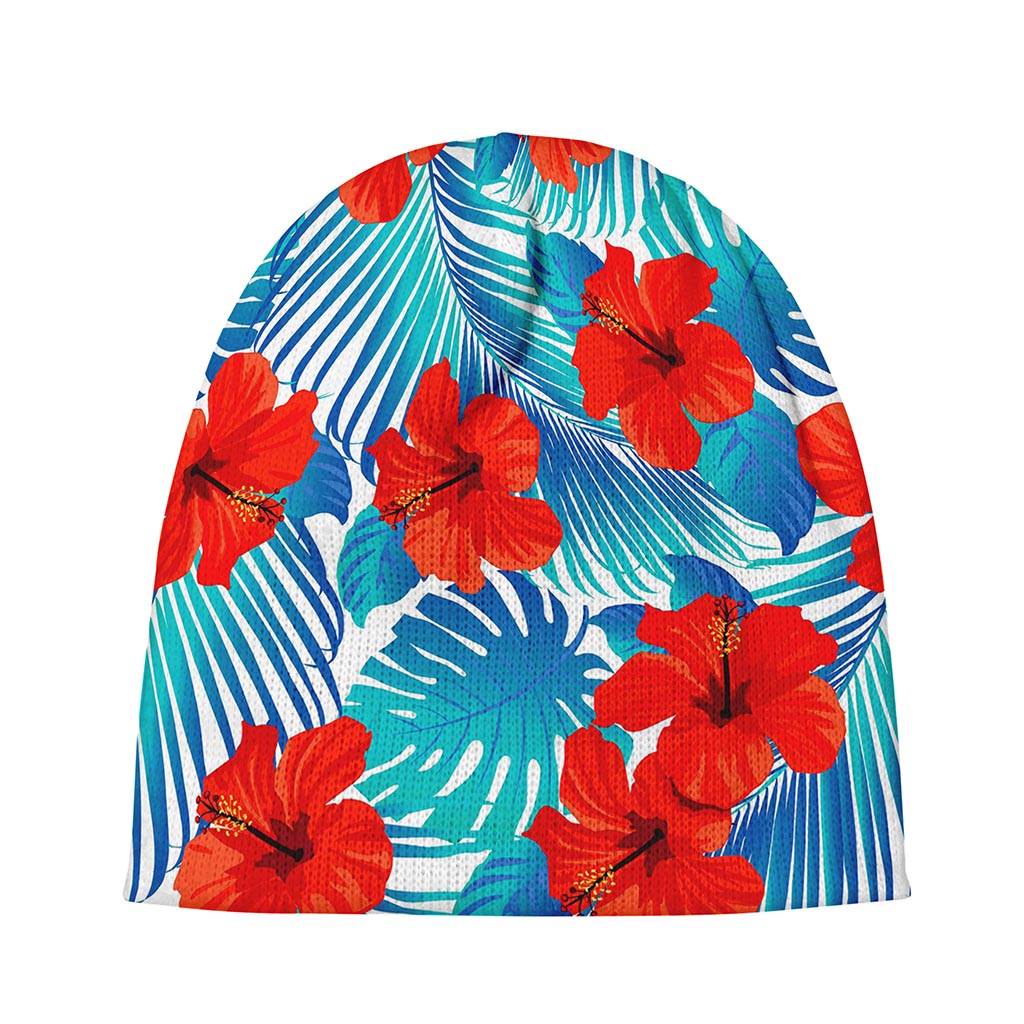 Blue Tropical Hibiscus Pattern Print Beanie