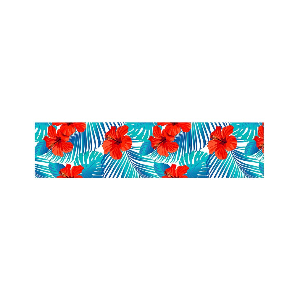 Blue Tropical Hibiscus Pattern Print Bed Runner