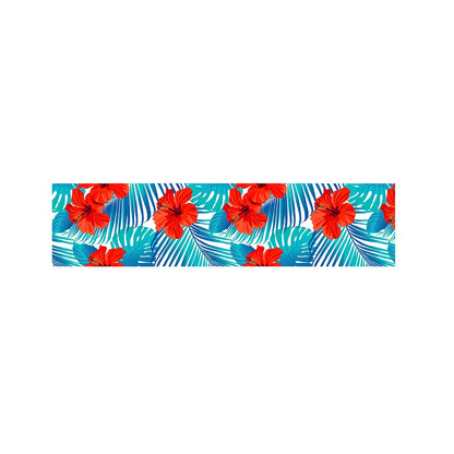 Blue Tropical Hibiscus Pattern Print Bed Runner