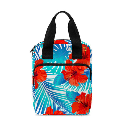 Blue Tropical Hibiscus Pattern Print Bible Tote Bag