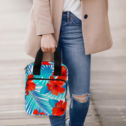 Blue Tropical Hibiscus Pattern Print Bible Tote Bag