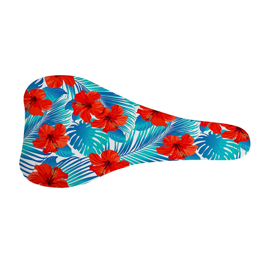 Blue Tropical Hibiscus Pattern Print Bicycle Seat Cover