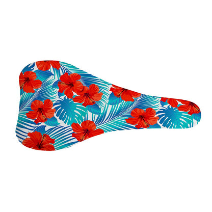 Blue Tropical Hibiscus Pattern Print Bicycle Seat Cover