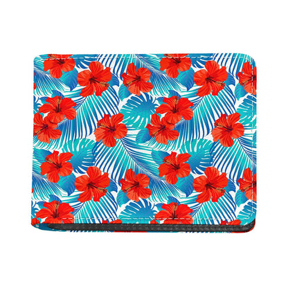 Blue Tropical Hibiscus Pattern Print Bifold Wallet