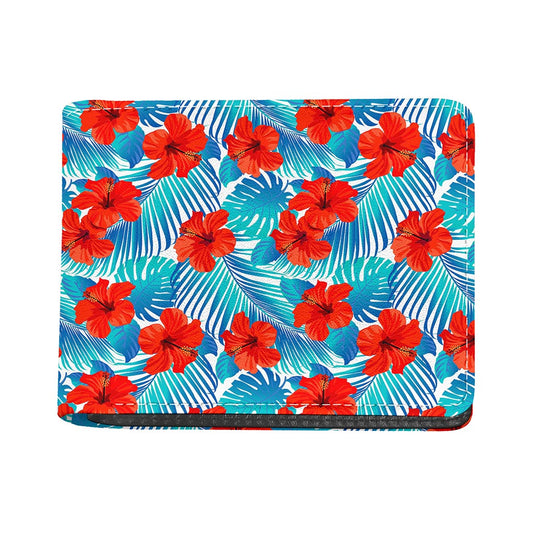 Blue Tropical Hibiscus Pattern Print Bifold Wallet
