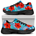 Blue Tropical Hibiscus Pattern Print Black Chunky Shoes