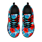 Blue Tropical Hibiscus Pattern Print Black Running Shoes