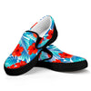 Blue Tropical Hibiscus Pattern Print Black Slip On Sneakers