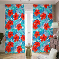 Blue Tropical Hibiscus Pattern Print Dimout Pencil Pleat Curtains