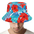 Blue Tropical Hibiscus Pattern Print Bucket Hat