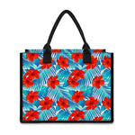 Blue Tropical Hibiscus Pattern Print Canvas Tote Bag