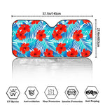 Blue Tropical Hibiscus Pattern Print Car Windshield Sun Shade