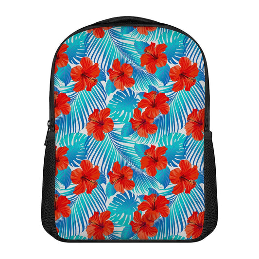 Blue Tropical Hibiscus Pattern Print Casual Backpack