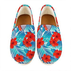 Blue Tropical Hibiscus Pattern Print Casual Shoes