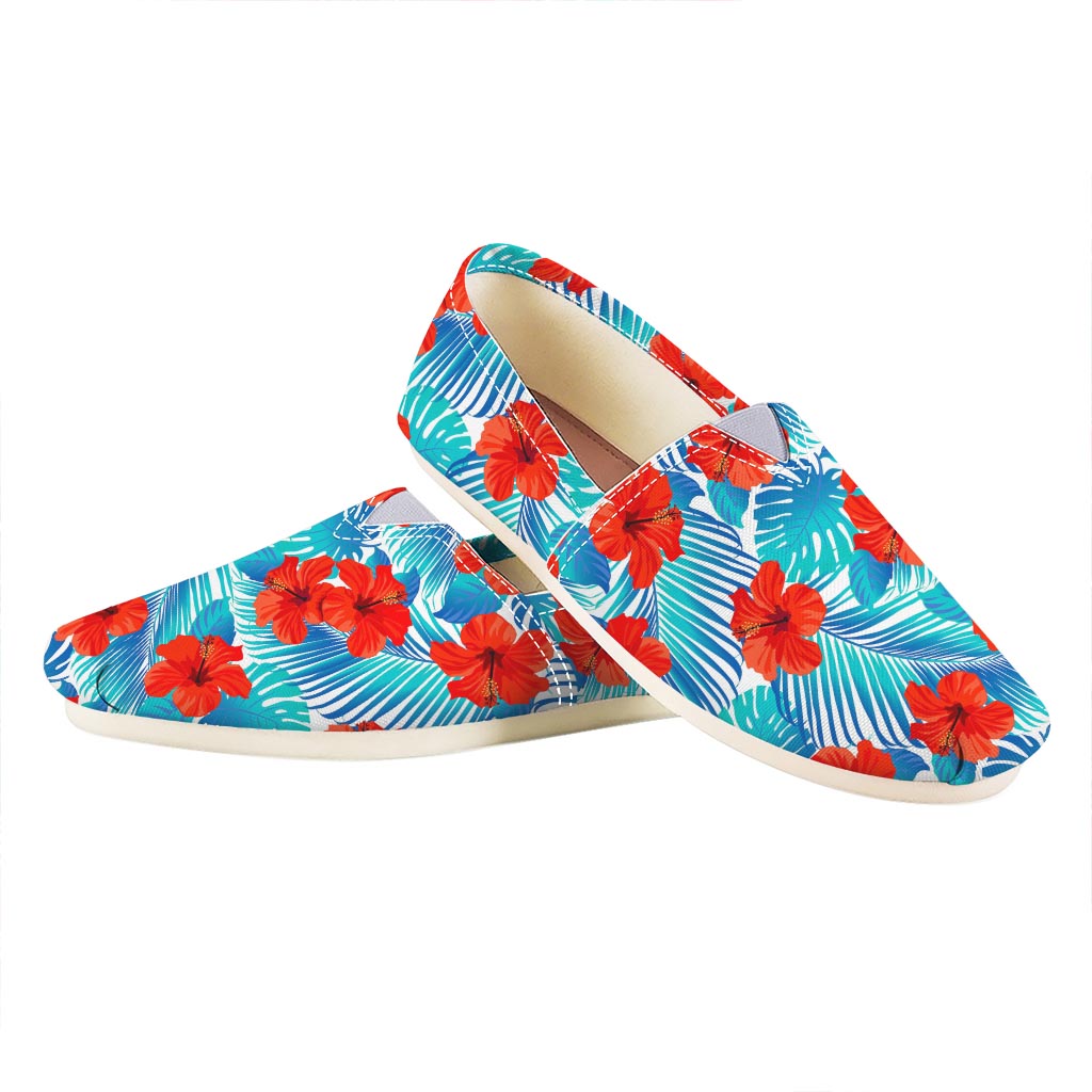 Blue Tropical Hibiscus Pattern Print Casual Shoes