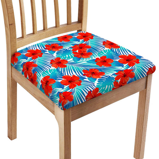 Blue Tropical Hibiscus Pattern Print Chair Cushion Cover