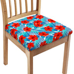 Blue Tropical Hibiscus Pattern Print Chair Cushion Cover