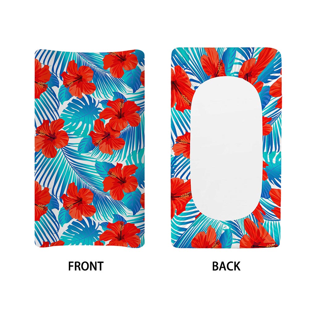 Blue Tropical Hibiscus Pattern Print Changing Pad Cover