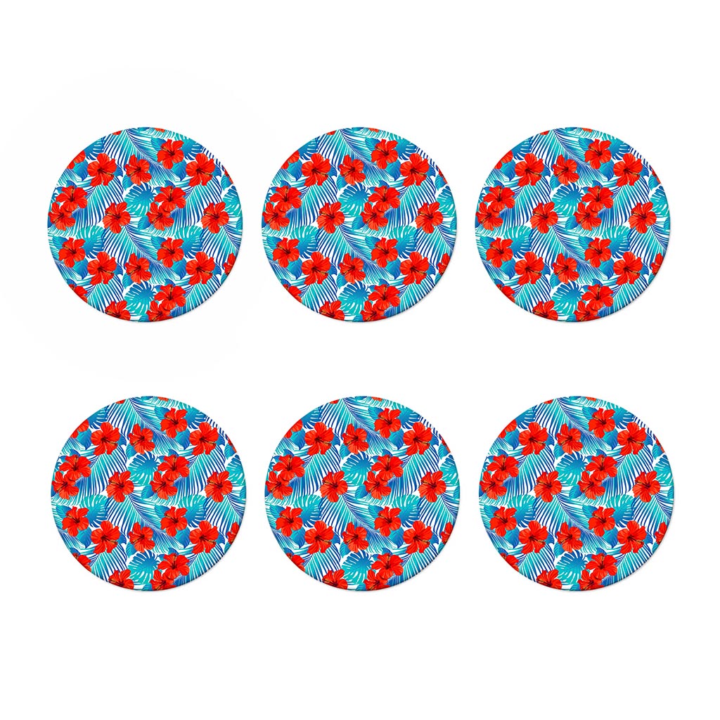 Blue Tropical Hibiscus Pattern Print Coaster Set