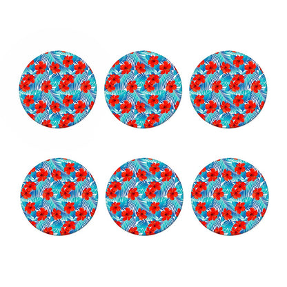 Blue Tropical Hibiscus Pattern Print Coaster Set