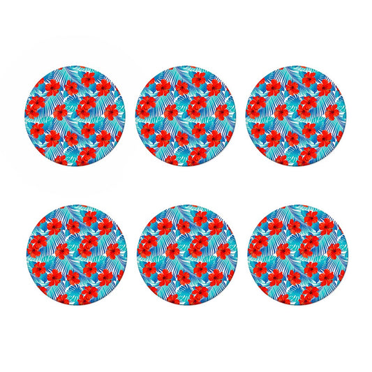 Blue Tropical Hibiscus Pattern Print Coaster Set