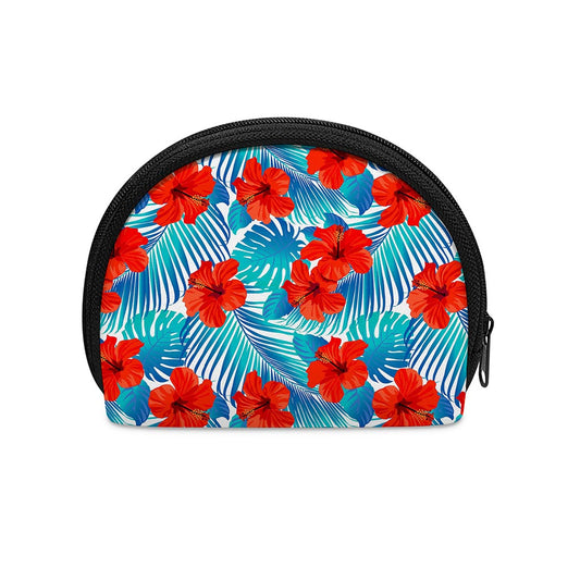 Blue Tropical Hibiscus Pattern Print Coin Purse
