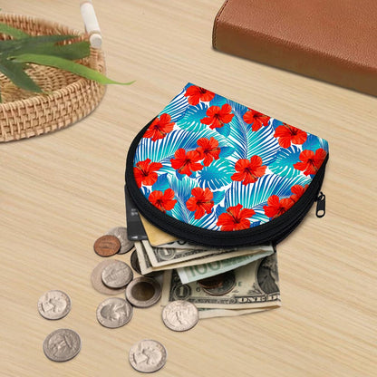 Blue Tropical Hibiscus Pattern Print Coin Purse