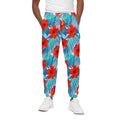 Blue Tropical Hibiscus Pattern Print Cotton Sweatpants