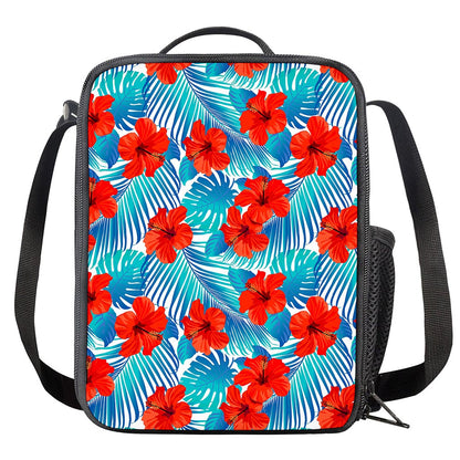 Blue Tropical Hibiscus Pattern Print Crossbody Lunch Bag