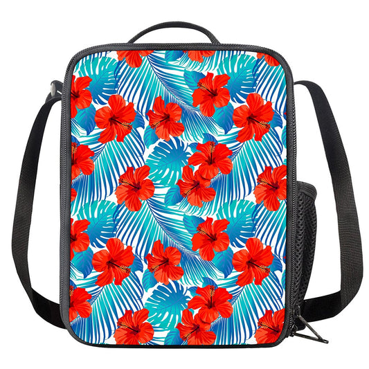 Blue Tropical Hibiscus Pattern Print Crossbody Lunch Bag