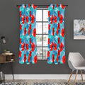 Blue Tropical Hibiscus Pattern Print Grommet Curtain Panels