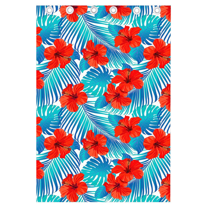 Blue Tropical Hibiscus Pattern Print Curtain