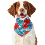 Blue Tropical Hibiscus Pattern Print Dog Bandana