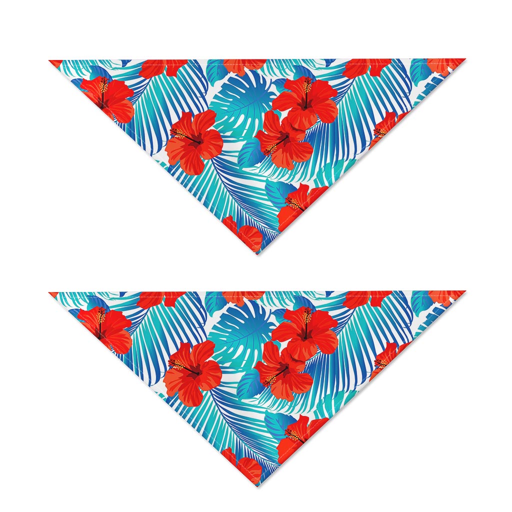 Blue Tropical Hibiscus Pattern Print Dog Bandana