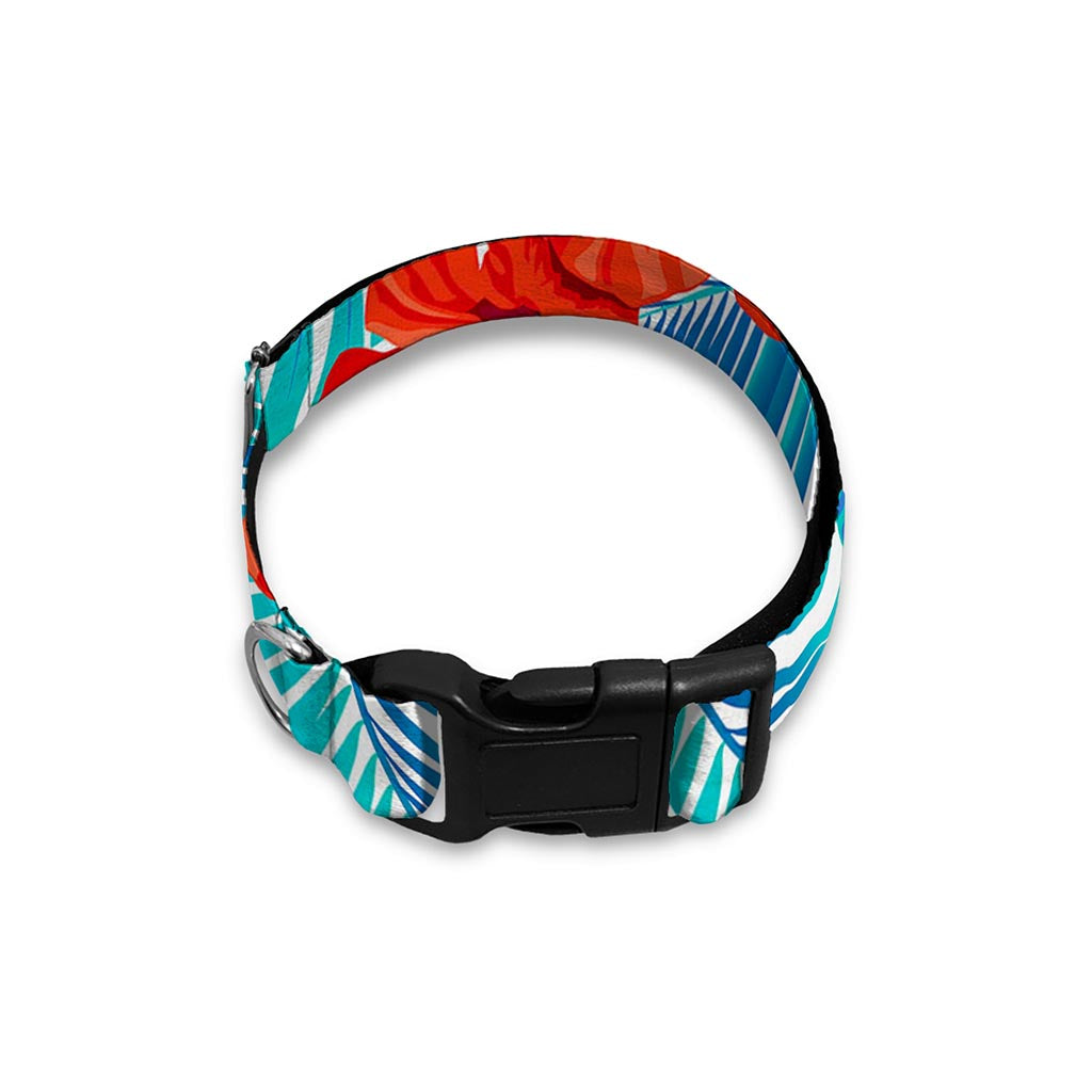 Blue Tropical Hibiscus Pattern Print Dog Collar