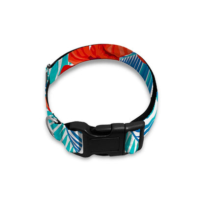 Blue Tropical Hibiscus Pattern Print Dog Collar