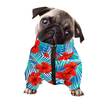 Blue Tropical Hibiscus Pattern Print Dog Zip Up Jacket