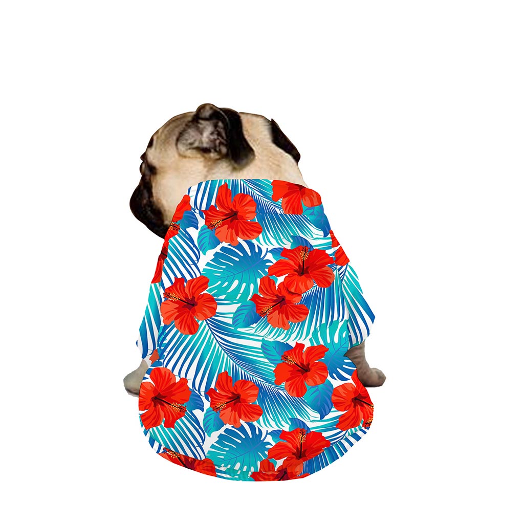 Blue Tropical Hibiscus Pattern Print Dog Zip Up Jacket
