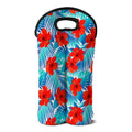 Blue Tropical Hibiscus Pattern Print Double Neoprene Wine Tote