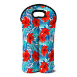 Blue Tropical Hibiscus Pattern Print Double Neoprene Wine Tote