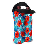 Blue Tropical Hibiscus Pattern Print Double Neoprene Wine Tote