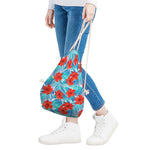 Blue Tropical Hibiscus Pattern Print Drawstring Bag