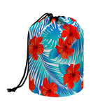 Blue Tropical Hibiscus Pattern Print Drawstring Makeup Bag