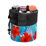 Blue Tropical Hibiscus Pattern Print Drawstring Makeup Bag