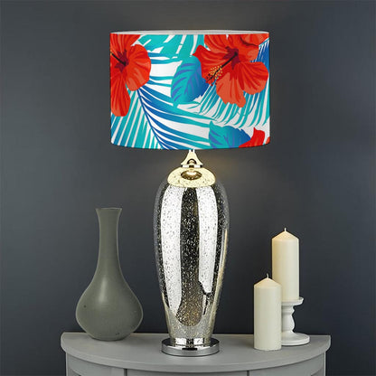 Blue Tropical Hibiscus Pattern Print Drum Lamp Shade